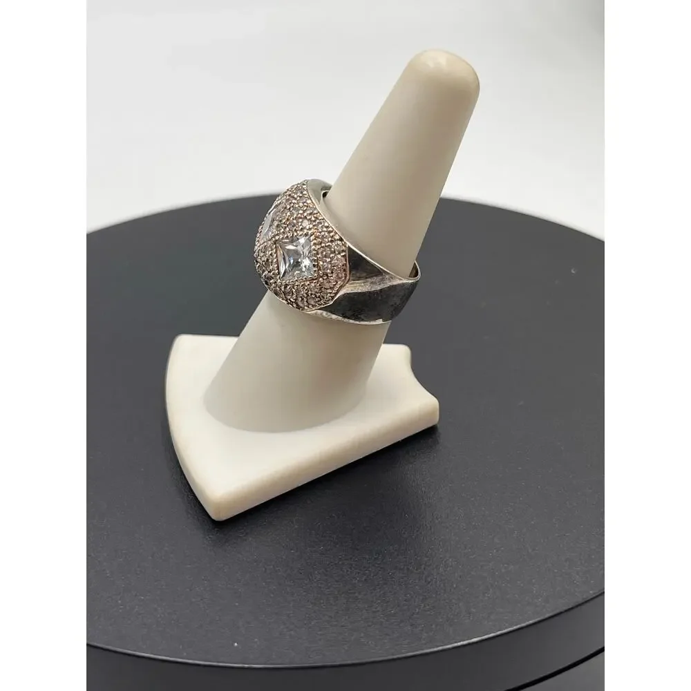DBJ Designer Ladies Sterling Silver Rhinestone Cocktail Jewelry Ring‎ Size 8.25